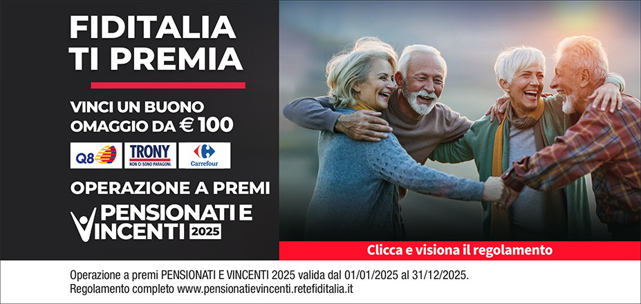 Agenzia Peruch Daniela Fiditalia | Vittorio Veneto, PORDEONE | Fiditalia ti premia - Vicni un omaggio da €100. Operazione a premi. Clicca e visiona il regolamento. Operazione a premi PENSIONATI E VINCENTI 2025 valida dal 01/01/2025 al 31/12/2025. Regolamento completo www.pensionatievincenti.retefiditalia.it